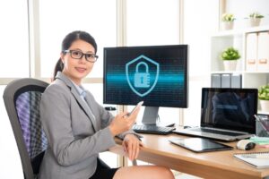 female office worker contacting customers