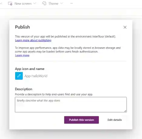 publish powerApps